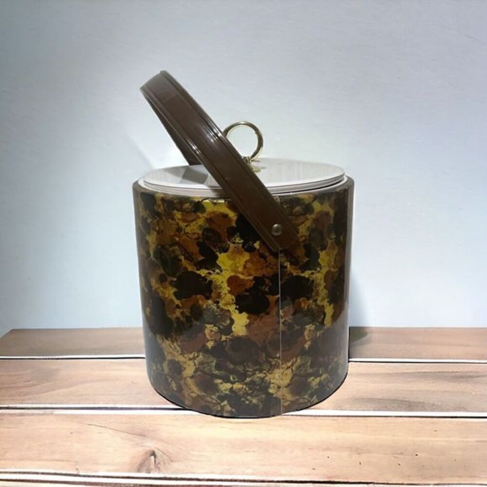 Vtg Ice Bucket Retro Vinyl Marbled Pattern Art Deco MCM Mid Century‎ Modern 70s